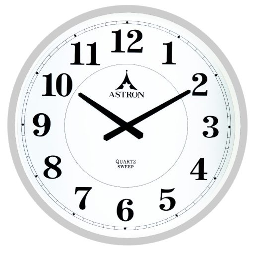 Astron fém falióra, quartz, ezüst színű tok, fehér színű számlap, sweep, 60 cm átmérő