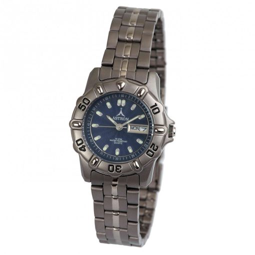 ASTRON 5015-2 női karóra, szürke színű titánium tok, titánium csat, kék számlap, keményített ásványüveg, quartz szerkezet, 100 m (10 ATM) vízállóság
