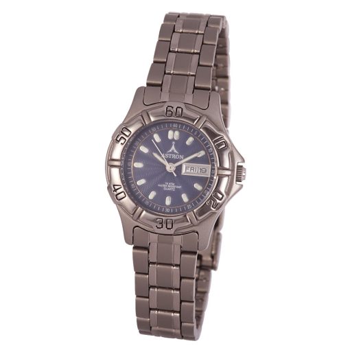 ASTRON 5016-2 extravagáns női karóra, szürke színű titánium tok, titánium csat, kék számlap, keményített ásványüveg, quartz szerkezet, 100 m (10 ATM) vízállóság