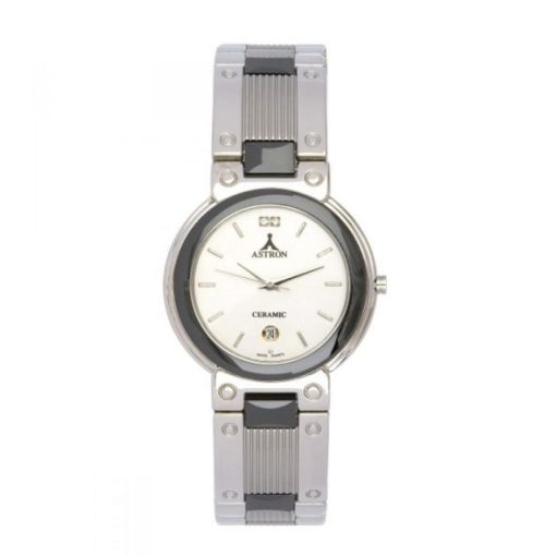 ASTRON 5020-7 férfi karóra, ezüst színű kerámia tok, ezüst színű kerámia csat, fehér számlap, keményített ásványüveg, quartz szerkezet, cseppmentes vízállóság