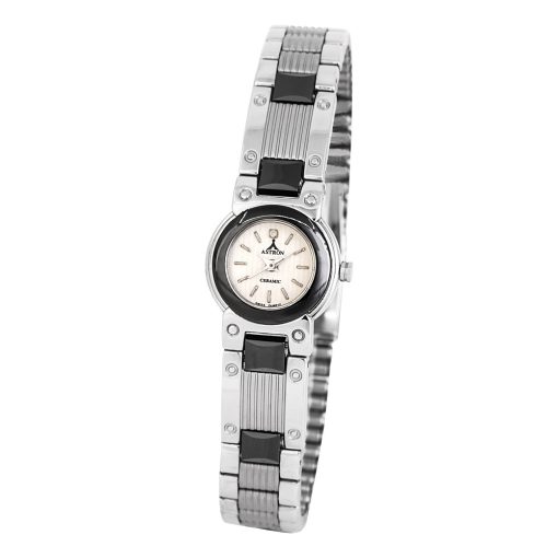 ASTRON 5021-7 női karóra, ezüst színű kerámia tok, ezüst színű kerámia csat, fehér számlap, keményített ásványüveg, quartz szerkezet, cseppmentes vízállóság