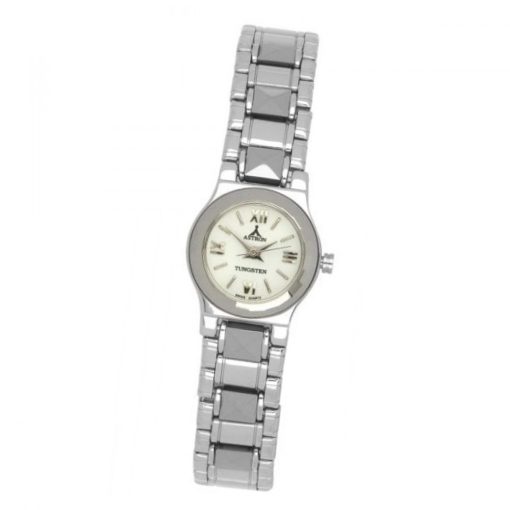 ASTRON 5025-1 női karóra, ezüst színű kerámia tok, ezüst színű kerámia csat, fehér számlap, keményített ásványüveg, quartz szerkezet, cseppmentes vízállóság