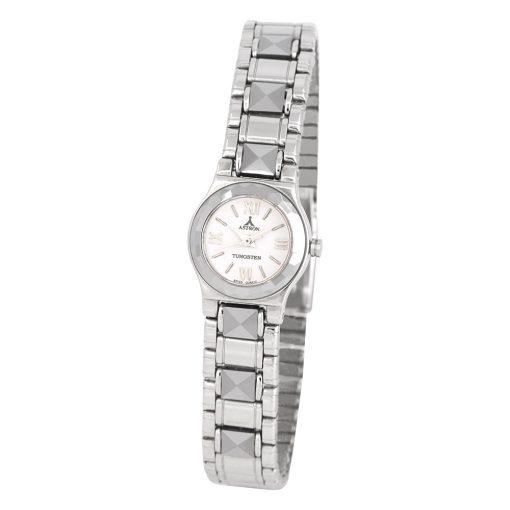 ASTRON 5025-1 női karóra, ezüst színű kerámia tok, ezüst színű kerámia csat, fehér számlap, keményített ásványüveg, quartz szerkezet, cseppmentes vízállóság