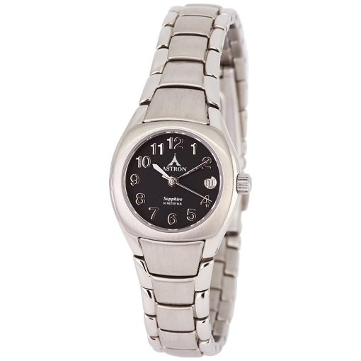 ASTRON 5059-1 divatos női karóra, ezüst színű nemesacél tok, ezüst színű nemesacél csat, arab számos fekete számlap, zafírüveg üveges, quartz szerkezet, 50 m (5 ATM) vízállóság