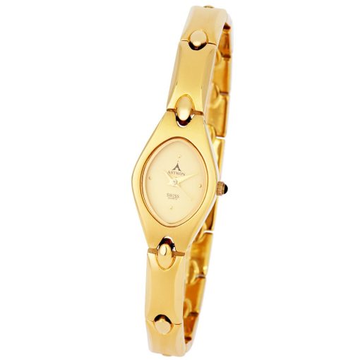 ASTRON 5077-9 női karóra, ékszeróra, arany színű fém tok, arany színű fémcsat, arany színű számlap, keményített ásványüveg, quartz szerkezet, cseppmentes vízállóság