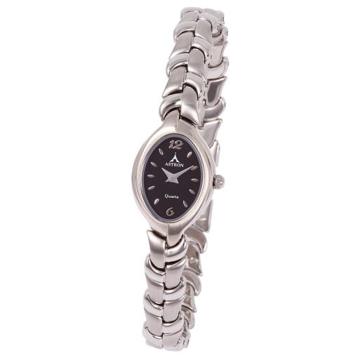 ASTRON 5121-1 női karóra, ezüst színű fém tok, ezüst színű fémcsat, fekete számlap, keményített ásványüveg, quartz szerkezet, cseppmentes vízállóság