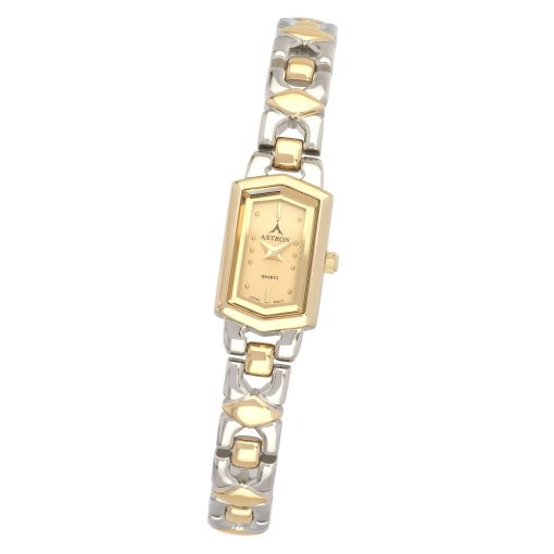 ASTRON 5123-9 női karóra, bicolor fém tok, bicolor fémcsat, arany színű számlap, keményített ásványüveg, quartz szerkezet, cseppmentes vízállóság