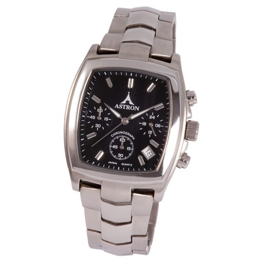 ASTRON 5142-1 divatos férfi karóra, ezüst színű nemesacél tok, ezüst színű nemesacél csat, fekete számlap, keményített ásványüveg, quartz szerkezet, 50 m (5 ATM) vízállóság