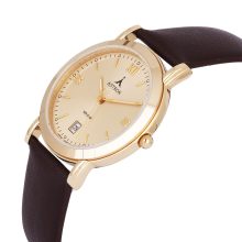 ASTRON 5168-9 elegáns férfi karóra, arany színű nemesacél tok, barna bőrszíj, római számos, arany színű számlap, keményített ásványüveg, quartz szerkezet, 50 m (5 ATM) vízállóság