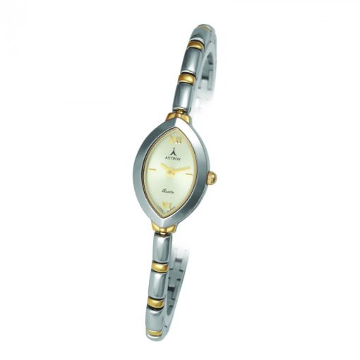 ASTRON 5192-9 női karóra, bicolor színű fém tok, bicolor fémcsat, pezsgőszínű számlap, keményített ásványüveg, quartz szerkezet, cseppmentes vízállóság