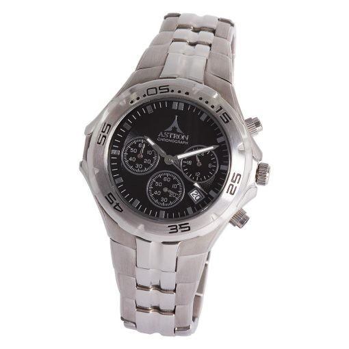 ASTRON 5197-1 férfi karóra, chronograph, ezüst színű nemesacél tok, ezüst színű nemesacél csat, fekete számlap, keményített ásványüveg, quartz szerkezet, 50 m (5 ATM) vízállóság