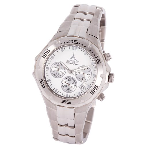 ASTRON 5197-7 férfi karóra, chronograph, ezüst színű nemesacél tok, ezüst színű nemesacél csat, fehér számlap, keményített ásványüveg, chronograph quartz szerkezet, 50 m (5 ATM) vízállóság
