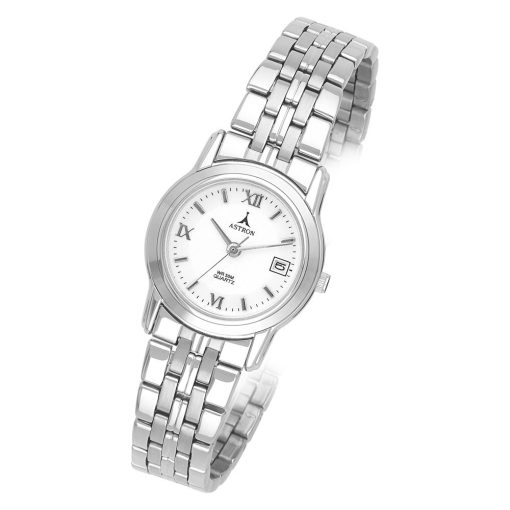 ASTRON 5203-7 női karóra, ezüst színű fém tok, ezüst színű fémcsat, római számos fehér számlap, keményített ásványüveg, quartz szerkezet, 50 m (5 ATM) vízállóság