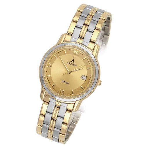ASTRON 5209-9 férfi karóra, bicolor nemesacél tok, bicolor nemesacél csat, római számos, arany színű számlap, keményített ásványüveg, quartz szerkezet, 50 m (5 ATM) vízállóság