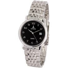 ASTRON 5220-1 divatos férfi karóra, ezüst színű nemesacél tok, ezüst színű nemesacél csat, arab számos, fekete számlap, keményített ásványüveg, quartz szerkezet, 50 m (5 ATM) vízállóság