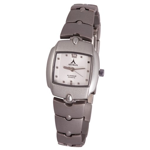 ASTRON 5260-2 női karóra, szürke színű alumínium tok, szürke alumínium csat, fehér számlap, keményített ásványüveg, quartz szerkezet, cseppmentes vízállóság