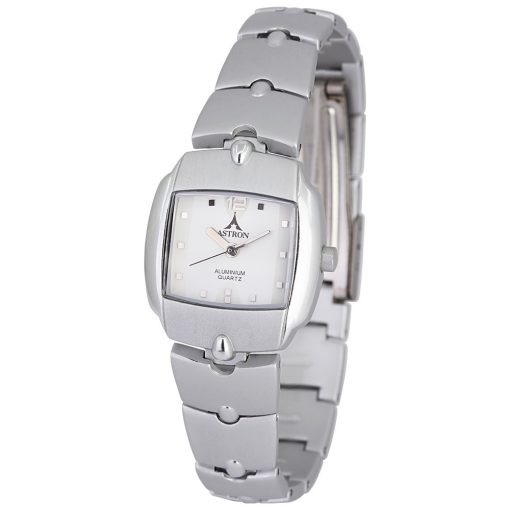 ASTRON 5260-7 divatos női karóra, ezüst színű alumínium tok, ezüst színű alumínium csat, arab számos fehér számlap, keményített ásványüveg, quartz szerkezet, cseppmentes vízállóság