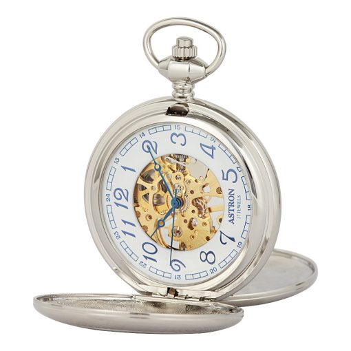 Astron férfi zsebóra, mechanikus, ezüst színű tok (mintázott), arab számos, 50 mm