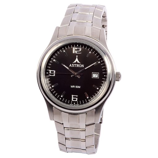 ASTRON 5413-1 férfi karóra, ezüst színű nemesacél tok, ezüst színű nemesacél csat, arab számos, fekete számlap, keményített ásványüveg, quartz szerkezet, 50 m (5 ATM) vízállóság