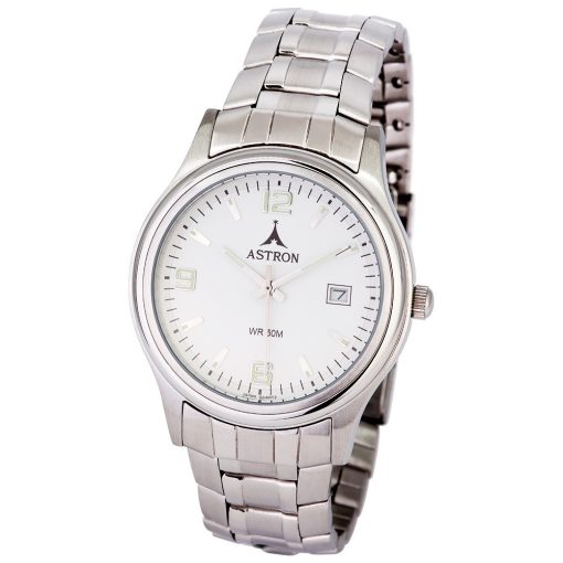 ASTRON 5413-7 divatos férfi karóra, ezüst színű nemesacél tok, ezüst színű nemesacél csat, arab számos fehér számlap, keményített ásványüveg, quartz szerkezet, 50 m (5 ATM) vízállóság