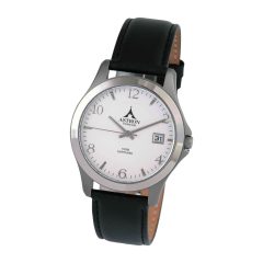   ASTRON 5488-8 férfi karóra, ezüst színű titánium tok, fekete bőrszíj, ezüst színű számlap, zafír, quartz szerkezet, 100 m (10 ATM) vízállóság