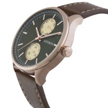 ASTRON 5502-4 férfi karóra, rózsaarany színű nemesacél tok, barna bőrszíj, zöld számlap, keményített ásványüveg, multifunkciós quartz szerkezet, 50 m (5 ATM) vízállóság