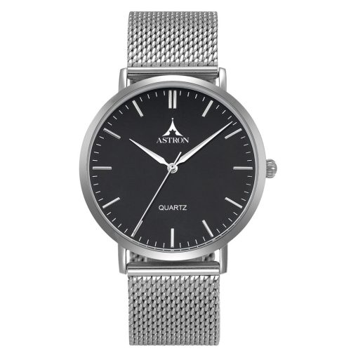 ASTRON 5505-1 férfi karóra, ezüst színű nemesacél tok, ezüst színű nemesacél csat, fekete számlap, keményített ásványüveg, quartz szerkezet, cseppmentes vízállóság