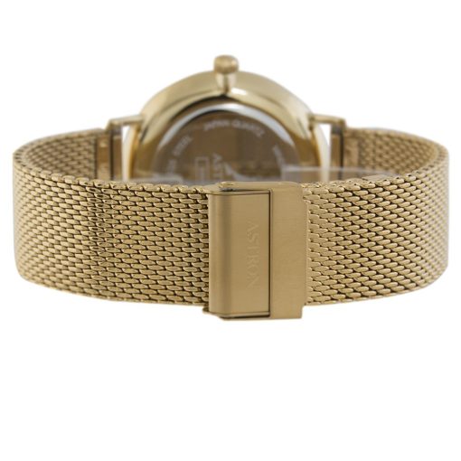 ASTRON 5505-8 férfi karóra, arany színű nemesacél tok, ezüst színű nemesacél csat, fehér számlap, keményített ásványüveg, quartz szerkezet, cseppmentes vízállóság