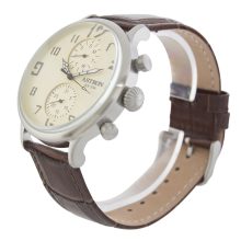 ASTRON 5506-5 férfi karóra, multifunkciós, ezüst színű nemesacél tok, barna bőrszíj, pezsgőszínű számlap, keményített ásványüveg, quartz szerkezet, cseppmentes vízállóság