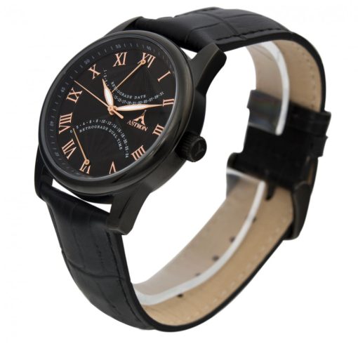 ASTRON 5507-0 férfi karóra, multifunkciós, fekete színű nemesacél tok, fekete bőrszíj, fekete számlap, keményített ásványüveg, quartz szerkezet, 50 m (5 ATM) vízállóság