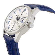 ASTRON 5507-7 férfi karóra, multifunkciós, ezüst színű nemesacél tok, kék bőrszíj, fehér számlap, keményített ásványüveg, multifunkciós quartz szerkezet, 50 m (5 ATM) vízállóság