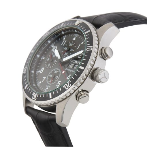 ASTRON 5508-0 férfi karóra, ezüst színű nemesacél tok, fekete bőrszíj, fekete számlap, keményített ásványüveg, chronograph quartz szerkezet, 50 m (5 ATM) vízállóság