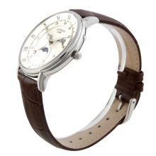 ASTRON 5509-7 férfi karóra, multifunkciós, ezüst színű nemesacél tok, fekete bőrszíj, fehér számlap, zafírüveg, multifunkciós quartz szerkezet, cseppmentes vízállóság