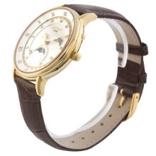 ASTRON 5509-8 férfi karóra, multifunkciós, arany színű nemesacél tok, barna bőrszíj, fehér számlap, zafír, quartz szerkezet, cseppmentes vízállóság