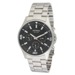   ASTRON 5510-1 sportos férfi karóra, ezüst színű nemesacél tok, ezüst színű nemesacél csat, fekete számlap, keményített ásványüveg, multifunkciós quartz szerkezet, 50 m (5 ATM) vízállóság