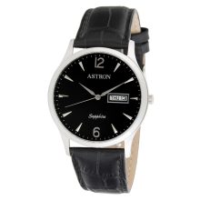 ASTRON 5511-1 férfi karóra, ezüst színű nemesacél tok, fekete bőrszíj, fekete számlap, zafír, quartz szerkezet, cseppmentes vízállóság