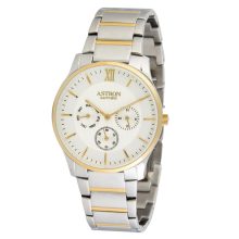 ASTRON 5512-7 elegáns férfi karóra, multifunkciós, bicolor nemesacél tok, bicolor nemesacél csat, fehér számlap, zafírüveg, quartz szerkezet, cseppmentes vízállóság