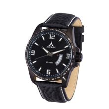 ASTRON 5519-1 férfi karóra, fekete színű nemesacél tok, fekete bőrszíj, fekete számlap, keményített ásványüveg, quartz szerkezet, 100 m (10 ATM) vízállóság