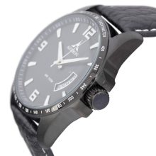 ASTRON 5519-1 férfi karóra, fekete színű nemesacél tok, fekete bőrszíj, fekete számlap, keményített ásványüveg, quartz szerkezet, 100 m (10 ATM) vízállóság