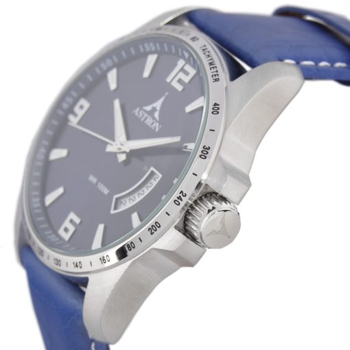 ASTRON 5519-2 férfi karóra, ezüst színű nemesacél tok, kék bőrszíj, kék számlap, keményített ásványüveg, quartz szerkezet, 100 m (10 ATM) vízállóság