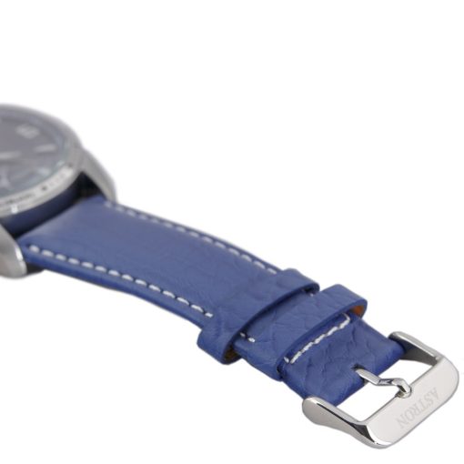 ASTRON 5519-2 férfi karóra, ezüst színű nemesacél tok, kék bőrszíj, kék számlap, keményített ásványüveg, quartz szerkezet, 100 m (10 ATM) vízállóság