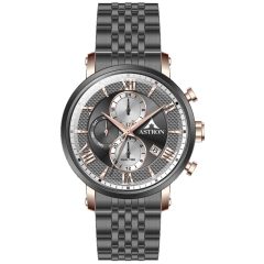   ASTRON 5520-4 férfi karóra, multifunkciós, fekete és rózsaarany színű nemesacél tok, nemesacél csat, fekete színű számlap, quartz szerkezet, 50 m (5 ATM) vízállóság