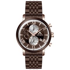   ASTRON 5520-5 férfi karóra, multifunkciós, barna színű nemesacél tok, barna nemesacél csat, barna számlap, quartz szerkezet, 50 m (5 ATM) vízállóság