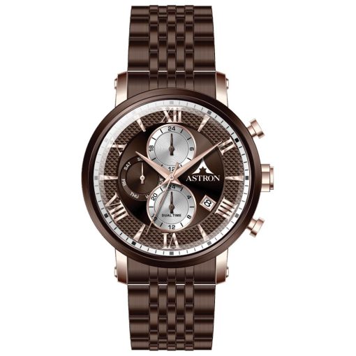 ASTRON 5520-5 férfi karóra, multifunkciós, barna színű nemesacél tok, barna nemesacél csat, barna számlap, quartz szerkezet, 50 m (5 ATM) vízállóság