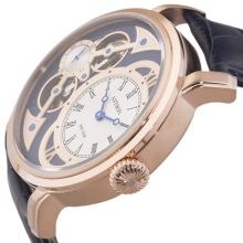 ASTRON 5522-4 férfi karóra, rózsaarany színű nemesacél tok, kék bőrszíj, kék számlap, keményített ásványüveg, (mechanikus+quartz) szerkezet, 100 m (10 ATM) vízállóság