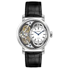 ASTRON 5522-6 férfi karóra, ezüst színű nemesacél tok, fekete bőrszíj, fekete számlap, keményített ásványüveg, (mechanikus+quartz) szerkezet, 100 m (10 ATM) vízállóság