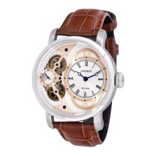 ASTRON 5522-8 férfi karóra, ezüst színű nemesacél tok, barna bőrszíj, ezüst színű számlap, keményített ásványüveg,  HIBRID (mechanikus+quartz) szerkezet, 100 m (10 ATM) vízállóság