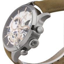 ASTRON 5523-6 férfi karóra, multifunkciós, ezüst színű nemesacél tok, barna bőrszíj, ezüst színű számlap, keményített ásványüveg, quartz szerkezet, 50 m (5 ATM) vízállóság