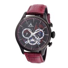 ASTRON 5523-7 férfi karóra, multifunkciós, fekete színű nemesacél tok, bordó bőrszíj, fekete számlap, keményített ásványüveg, quartz szerkezet, 50 m (5 ATM) vízállóság