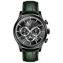 ASTRON 5523-8 férfi karóra, fekete színű nemesacél tok, zöld bőrszíj, fekete számlap, keményített ásványüveg, multifunkciós quartz szerkezet, 50 m (5 ATM) vízállóság